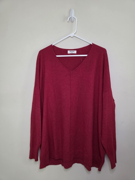 Zenana Outfitters Sweaters - Women's Zenana Red V -Neck Sweater Sz 2X